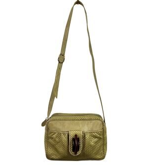 VTG Susan Gail Handbag Beige Green Woven Leather Crossbody Strap Shoulder Bag
